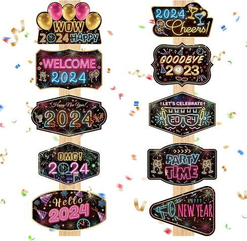 Neon New Years Door Decorations 2024 Colorful Neon Happy New Year Porch Sign Door Banner Neon Firework 2024 New Year Welcome Porch Banner Hanging Backdrop for 2024 New Years Eve Party Supplies in Saudi Arabia