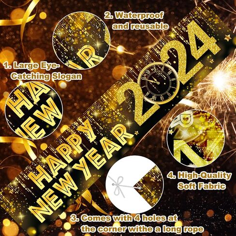 لافتة سنة جديدة سعيدة من GERMISHUYS، ديكورات سنة جديدة سعيدة 2024، لافتة لافتة ساحة سنة جديدة سعيدة، سياج الباب الأمامي لمستلزمات حفلات رأس السنة الجديدة in Kuwait