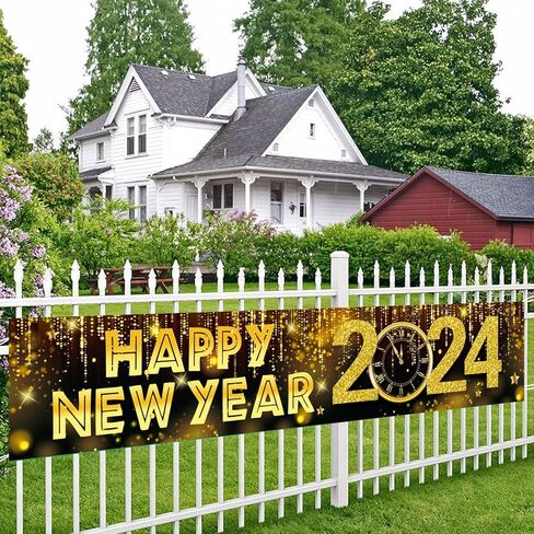 لافتة سنة جديدة سعيدة من GERMISHUYS، ديكورات سنة جديدة سعيدة 2024، لافتة لافتة ساحة سنة جديدة سعيدة، سياج الباب الأمامي لمستلزمات حفلات رأس السنة الجديدة in Kuwait