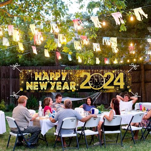 لافتة سنة جديدة سعيدة من GERMISHUYS، ديكورات سنة جديدة سعيدة 2024، لافتة لافتة ساحة سنة جديدة سعيدة، سياج الباب الأمامي لمستلزمات حفلات رأس السنة الجديدة in Kuwait