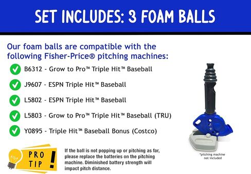 3 Pack Soft Baseballs for Kids - Compatible w/Fisher-Price Triple Hit Pitching & Tball Set | Perfect T Balls for Toddlers & Beginners in Kuwait