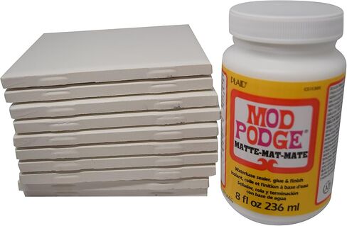 Annys Coaster Tile Kit: Set of 10 Glossy White Ceramic Tiles 4 by 4 Each, Exclusive Guide for Tile Crafts, Mod Podge, 4 Sponge Craft Brushes and Felt Pads in Kuwait