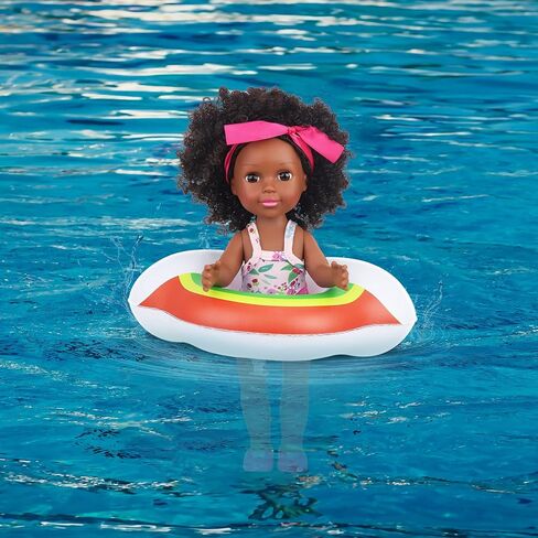 ZITA ELEMENT 14.5 بوصة دمية طفل أمريكي أفريقي أسود مع 9 قطع من إكسسوارات ملابس الدمية - فستان ملابس السباحة وحقيبة الظهر وحلقات السباحة والنظارات الشمسية وأربطة الشعر ومشبك الشعر in Kuwait
