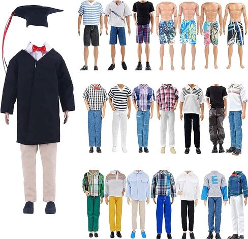 ياماسو مجموعة ملابس عصرية مكونة من 5 قطع، ملابس تخرج، ملابس كاجوال مصنوعة يدويا لدمى الاولاد مقاس 12 انش in Kuwait