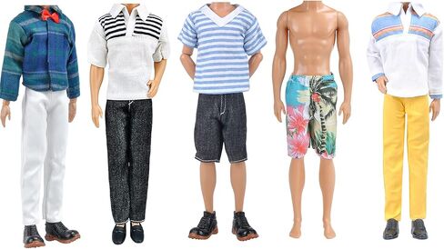 ياماسو مجموعة ملابس عصرية مكونة من 5 قطع، ملابس تخرج، ملابس كاجوال مصنوعة يدويا لدمى الاولاد مقاس 12 انش in Kuwait