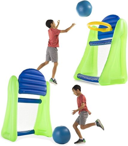 HearthSong Giant Double-Sided Inflatable Basketball and Soccer Game with Basketball Hoop, Soccer Net Goal, and 16 Inch Inflatable Ball in Kuwait
