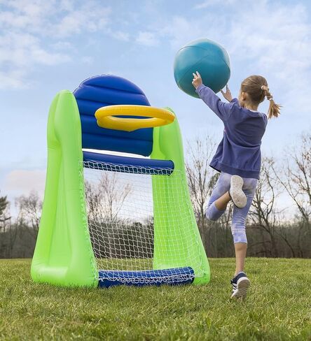 HearthSong Giant Double-Sided Inflatable Basketball and Soccer Game with Basketball Hoop, Soccer Net Goal, and 16 Inch Inflatable Ball in Kuwait