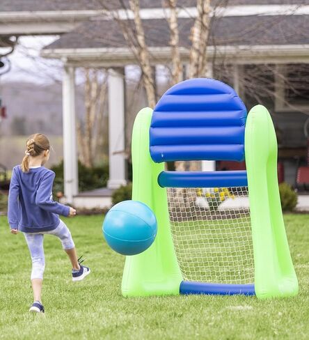 HearthSong Giant Double-Sided Inflatable Basketball and Soccer Game with Basketball Hoop, Soccer Net Goal, and 16 Inch Inflatable Ball in Kuwait