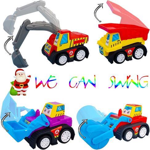 مجموعة من 12 شاحنة بناء صغيرة متنوعة من توكروب 5.08 سم - بيضة عيد الفصح المثالية وبيض بيناتا - هدية للأطفال الصغار الأولاد والبنات والأطفال - مجموعة لعب سيارة سحب للخلف والذهب. in Kuwait