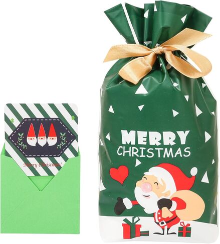 حقيبة هدايا عيد الميلاد من كروكل مع بطاقة | حقيبة خضراء بتصميم سانتا كلوز | عيد ميلاد سعيد وسنة جديدة سعيدة | هدايا للأصدقاء والعائلة والتزيين in Kuwait