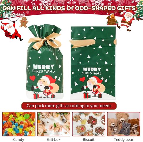 حقيبة هدايا عيد الميلاد من كروكل مع بطاقة | حقيبة خضراء بتصميم سانتا كلوز | عيد ميلاد سعيد وسنة جديدة سعيدة | هدايا للأصدقاء والعائلة والتزيين in Kuwait