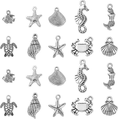 DanLingJewelry 100 قطعة من دلايات حورية البحر المختلطة على شكل المحيط سيلفي دلايات على شكل حورية البحر الصغيرة لنتائج صنع المجوهرات بنفسك in Kuwait