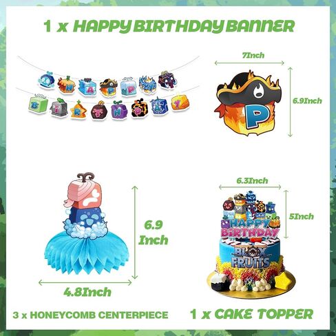 Blox Fruits Birthday Party Decorations, Include Fruits Birthday Banner, Table Centerpieces, Cake Topper, Latex Balloons for Blox Fruits Theme Kids Fans Birthday Party Supplies in Saudi Arabia