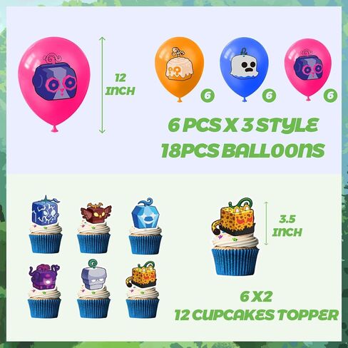 Blox Fruits Birthday Party Decorations, Include Fruits Birthday Banner, Table Centerpieces, Cake Topper, Latex Balloons for Blox Fruits Theme Kids Fans Birthday Party Supplies in Saudi Arabia
