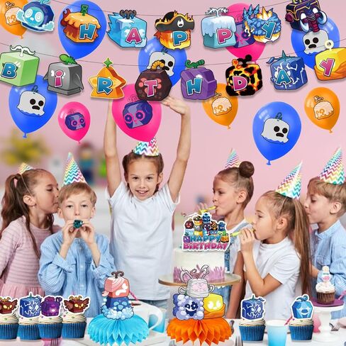 Blox Fruits Birthday Party Decorations, Include Fruits Birthday Banner, Table Centerpieces, Cake Topper, Latex Balloons for Blox Fruits Theme Kids Fans Birthday Party Supplies in Saudi Arabia