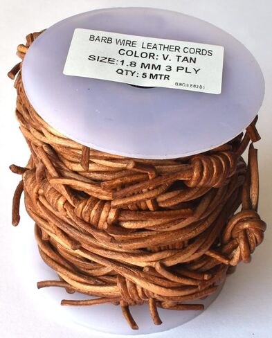 Vintage Tan Faux Barbed Wire 3 Ply 1.8mm Leather Cord 5-Meter Spool by Greek Crafts in Saudi Arabia