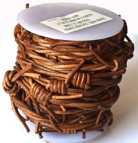 Vintage Tan Faux Barbed Wire 3 Ply 1.8mm Leather Cord 5-Meter Spool by Greek Crafts in Saudi Arabia