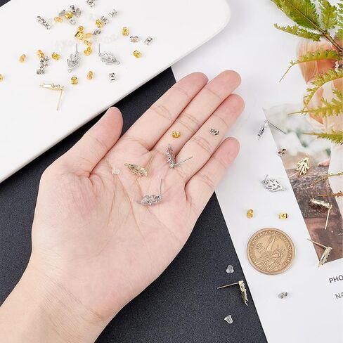 6 أزواج من أقراط الزركونيا النحاسية من NBEADS، لونين من الذهب عيار 18 قيراط مع حلقة مع 40 قطعة من صواميل الأذن ونتائج أقراط أوراق الشجر لصنع المجوهرات، البلاتين والذهبي in Kuwait