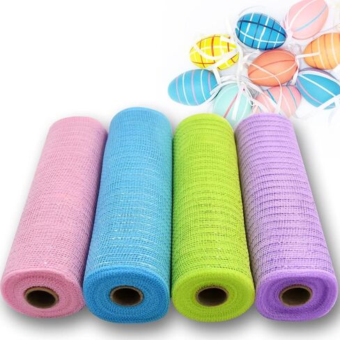 4th of July Mesh Ribbon Deco,White Blue Red Border Striped Deco Mesh Wire Ribbon Metallic Foil Rolls for DIY 4th of July Decorations Wrapping Craft, 4 Rolls(10 inch Wide) in Saudi Arabia