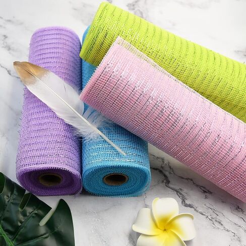 4th of July Mesh Ribbon Deco,White Blue Red Border Striped Deco Mesh Wire Ribbon Metallic Foil Rolls for DIY 4th of July Decorations Wrapping Craft, 4 Rolls(10 inch Wide) in Saudi Arabia