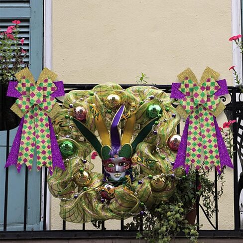 Hying Mardi Gras Ribbons for Wreath Bows Wrapping Gifts, Stripe Glitter Green Purple Ribbons for Mardi Gras Carnival Decoration DIY Crafts, 2.5" X 10 Yards Mardi Gras Wired Edge Yellow Glitter Ribbon in Saudi Arabia