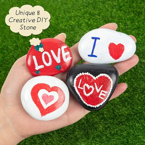 28 قطعة من صخور النهر للطلاء، 6 باوند 2-3 انش صخور كبيرة طبيعية للطلاء، صخور رسم حرفية مسطحة و12 فرشاة طلاء، احجار لطيفة لهدايا الكريسماس والحرف اليدوية والديكور in Kuwait