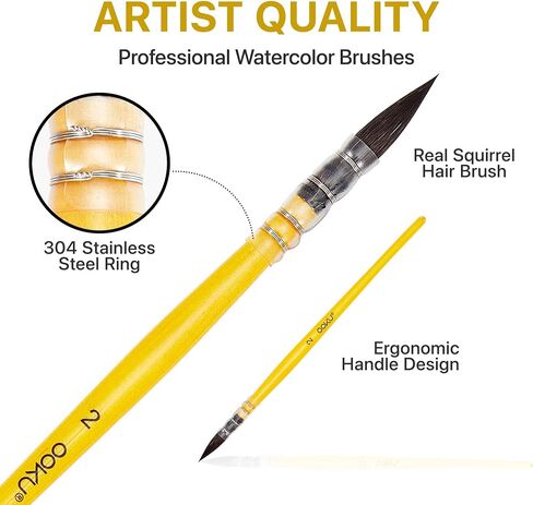فرشاة أوكو الاحترافية للرسم بالألوان المائية - مزيج شعر السنجاب الحقيقي، فرشاة مستديرة بمقبض قصير للتدفق المستمر في الغواش والألوان المائية والرسم الفني - الحجم 1 in Saudi Arabia