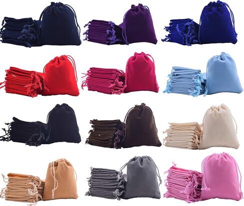 Sansam 48pcs 12 Colors Mixed Drawstrings Velvet Gift Bags Jewelry Pouches for Wedding Favors, Candy Bags, Party Favors, 4.0x4.8'' in Kuwait