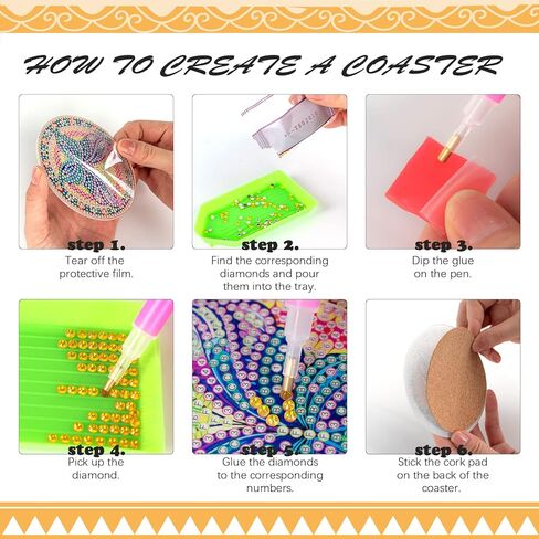 مجموعة من 6 قطع من قواعد الأكواب الماسية مع حامل DIY مجموعة الأكواب الفنية الماسية مجموعة ماندالا والنقاط الماسية للمبتدئين مع الطلاء الماسي والجواهر الفنية مجموعات الفن والحرف اليدوية هدية in Kuwait