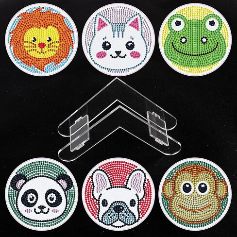 مجموعة من 6 قطع من قواعد الأكواب الماسية مع حامل DIY مجموعة الأكواب الفنية الماسية مجموعة ماندالا والنقاط الماسية للمبتدئين مع الطلاء الماسي والجواهر الفنية مجموعات الفن والحرف اليدوية هدية in Kuwait