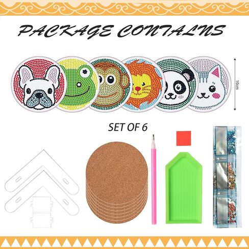 مجموعة من 6 قطع من قواعد الأكواب الماسية مع حامل DIY مجموعة الأكواب الفنية الماسية مجموعة ماندالا والنقاط الماسية للمبتدئين مع الطلاء الماسي والجواهر الفنية مجموعات الفن والحرف اليدوية هدية in Kuwait