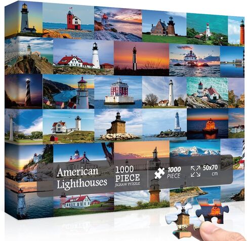 احجية منارة للبالغين من 1000 قطعة، احجية الشاطئ تضم 33 منارة امريكية مشهورة، احجية الصور المقطوعة للمنارة تصلح كهدية للمنارة in Kuwait