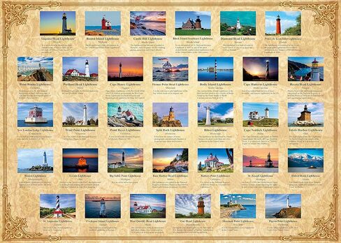 احجية منارة للبالغين من 1000 قطعة، احجية الشاطئ تضم 33 منارة امريكية مشهورة، احجية الصور المقطوعة للمنارة تصلح كهدية للمنارة in Kuwait