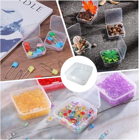 OHAOLYLE 12 قطعة صناديق تخزين مع أغطية خرز صغير حاويات صندوق تخزين بلاستيكية صغيرة مع غطاء قابل للطي صندوق مربع منظم صغير شفاف لجمع العناصر الصغيرة قطع ألعاب المجوهرات والحرف اليدوية in Kuwait