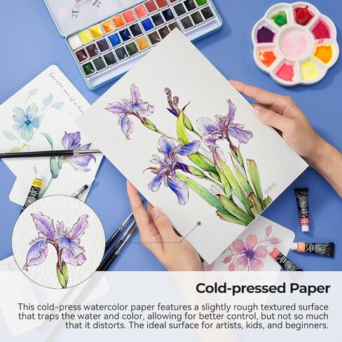 ورق تلوين مائي عالي الجودة بول روبنز للفنانين، ورق رسم خالٍ من الاحماض مضغوط على البارد 7.87 انش × 5.43 انش، 100% قطن 300 غرام لكل متر مربع، 40 ورقة، لوازم فنية للرسم بالألوان المائية للمبتدئين in Kuwait