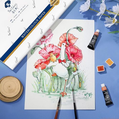 ورق تلوين مائي عالي الجودة بول روبنز للفنانين، ورق رسم خالٍ من الاحماض مضغوط على البارد 7.87 انش × 5.43 انش، 100% قطن 300 غرام لكل متر مربع، 40 ورقة، لوازم فنية للرسم بالألوان المائية للمبتدئين in Kuwait