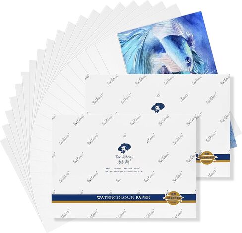 ورق تلوين مائي عالي الجودة بول روبنز للفنانين، ورق رسم خالٍ من الاحماض مضغوط على البارد 7.87 انش × 5.43 انش، 100% قطن 300 غرام لكل متر مربع، 40 ورقة، لوازم فنية للرسم بالألوان المائية للمبتدئين in Kuwait