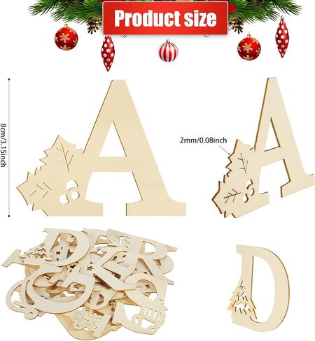 52 Pieces Christmas Wooden Letters Unfinished Wood Blank Letters Xmas Wooden Alphabet Letters Paintable Rustic Letters Crafts for Christmas Painting Enlightenment Education DIY Craft in Saudi Arabia