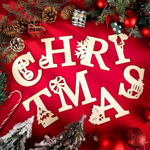 52 Pieces Christmas Wooden Letters Unfinished Wood Blank Letters Xmas Wooden Alphabet Letters Paintable Rustic Letters Crafts for Christmas Painting Enlightenment Education DIY Craft in Saudi Arabia