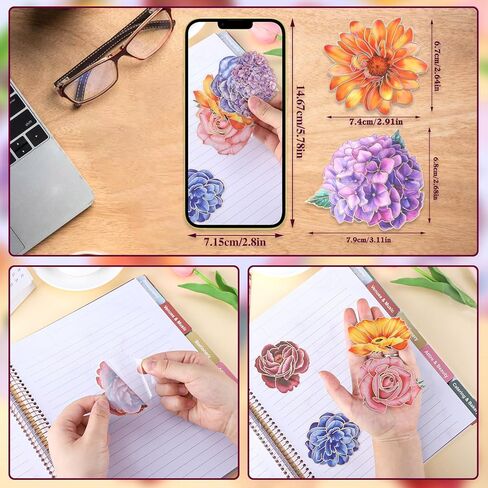 80 جهاز كمبيوتر شخصى ملصقات زهرة كبيرة لسكرابوكينغ، بريق لامعة الأزهار للماء الشارات الزخرفية ذاتية اللصق سكرابوكينغ ملصقات للمجلات غير المرغوب فيه المخططين زجاجات المياه الراتنج ورقة الحرف in Kuwait