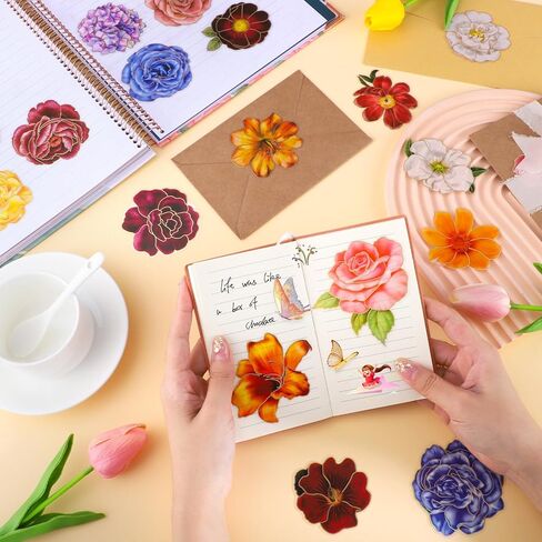 80 جهاز كمبيوتر شخصى ملصقات زهرة كبيرة لسكرابوكينغ، بريق لامعة الأزهار للماء الشارات الزخرفية ذاتية اللصق سكرابوكينغ ملصقات للمجلات غير المرغوب فيه المخططين زجاجات المياه الراتنج ورقة الحرف in Kuwait