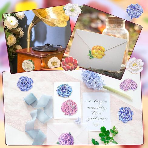 80 جهاز كمبيوتر شخصى ملصقات زهرة كبيرة لسكرابوكينغ، بريق لامعة الأزهار للماء الشارات الزخرفية ذاتية اللصق سكرابوكينغ ملصقات للمجلات غير المرغوب فيه المخططين زجاجات المياه الراتنج ورقة الحرف in Kuwait