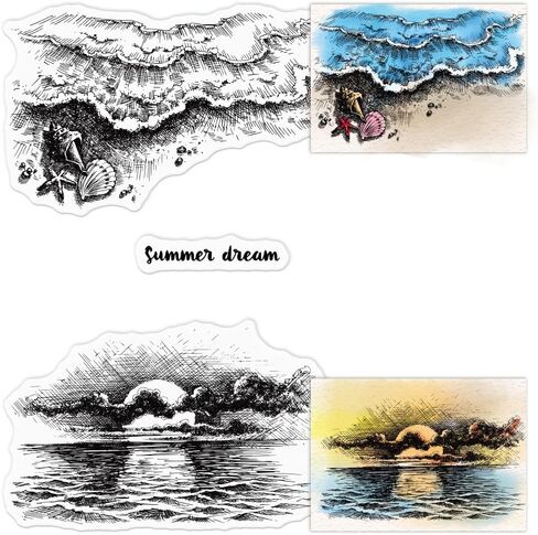 Sea Background Clear Stamps for Card Making and Photo Album Decorations, Sunset Stamps Summer Words Clear Rubber Stamps for Card Making Decoration and DIY Scrapbooking in Saudi Arabia