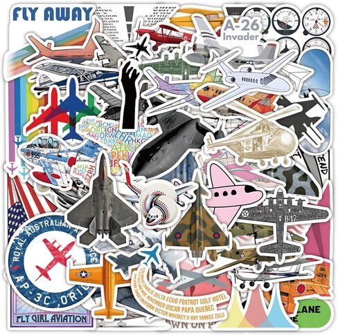 Fly Away Stickers 50pcs Airplane Fighter Space Shuttl Stickers for Kids Teens and Adults Vinyl Waterproof Stickers,Laptop Skateboard Water Bottles Bumper Computer Guitar Decals in Saudi Arabia