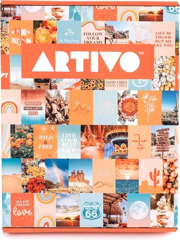 Peach Aesthetic Wall Collage Kit, Room Decor for Teen Girls, Peachy Teal Wall Art Print, Dorm Photo Collection, Boho Posters for Room Aesthetic… (Peach 100 Set) in Kuwait