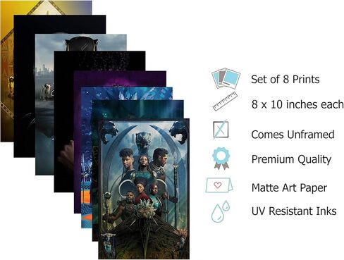 ملصقات بلاك بانثر واكاندا للأبد، مجموعة من 8 ملصقات فيلم ترويجي، ملصق واكاندا للأبد، ملصق بلاك بانثر الثاني، ملصق بلاك بانثر 2022 تكملة من بلاك بانثر (8 × 10) in Kuwait