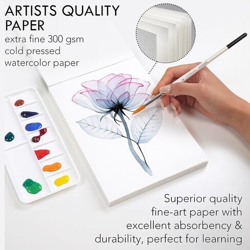 Watercolor Tutorial Pad for Chromatek Online Video Tutorial Course | 25 Sheets | Artists Quality 300gsm Paper | 13 Blank Pages and 12 Art Templates in Kuwait