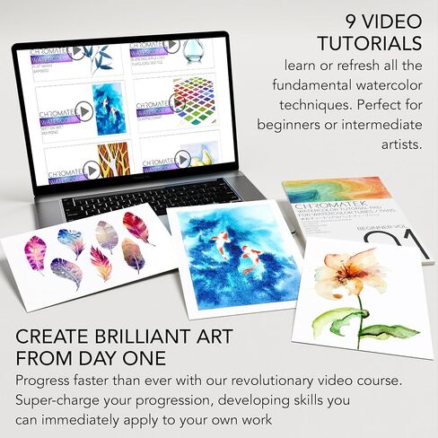 Watercolor Tutorial Pad for Chromatek Online Video Tutorial Course | 25 Sheets | Artists Quality 300gsm Paper | 13 Blank Pages and 12 Art Templates in Kuwait