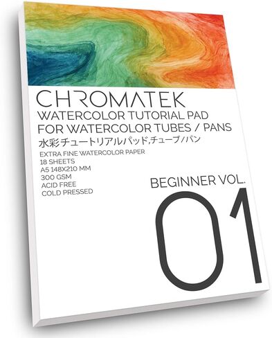 Watercolor Tutorial Pad for Chromatek Online Video Tutorial Course | 25 Sheets | Artists Quality 300gsm Paper | 13 Blank Pages and 12 Art Templates in Kuwait