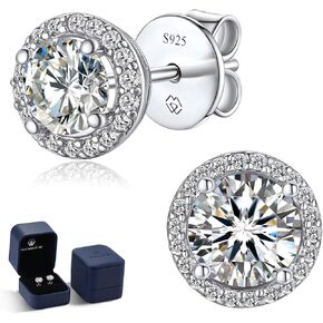 أقراط مويسانيتي، حلق MomentWish Moissanite، D Color VVS1 مقلد الماس 925 أقراط هالة من الفضة الإسترليني